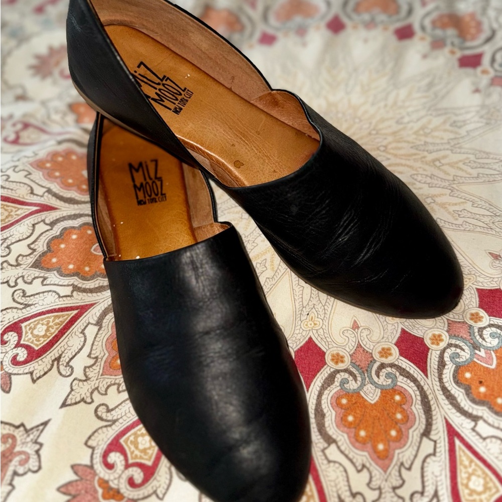 Miz Mooz Black Leather Slip-On Flats